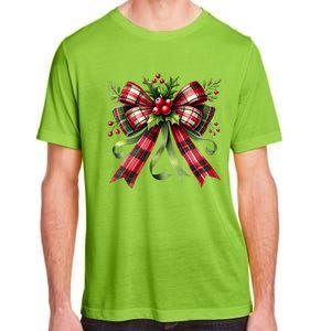 Merry Christmas Cute Red Plaid Coquette Bow Xmas Gift Adult ChromaSoft Performance T-Shirt