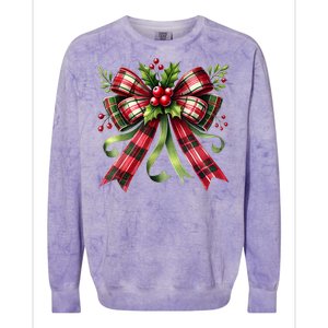 Merry Christmas Cute Red Plaid Coquette Bow Xmas Gift Colorblast Crewneck Sweatshirt