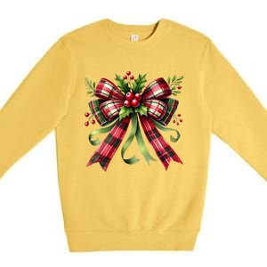 Merry Christmas Cute Red Plaid Coquette Bow Xmas Gift Premium Crewneck Sweatshirt