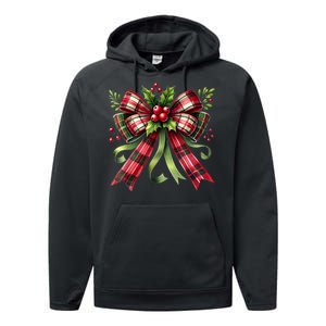 Merry Christmas Cute Red Plaid Coquette Bow Xmas Gift Performance Fleece Hoodie