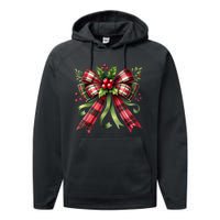 Merry Christmas Cute Red Plaid Coquette Bow Xmas Gift Performance Fleece Hoodie