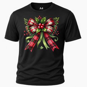 Merry Christmas Cute Red Plaid Coquette Bow Xmas Gift Cooling Performance Crew T-Shirt