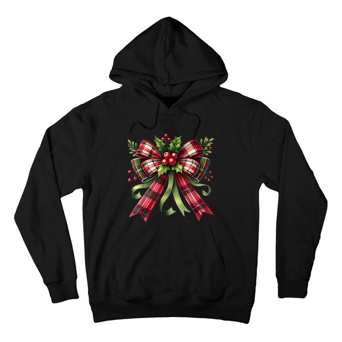 Merry Christmas Cute Red Plaid Coquette Bow Xmas Gift Hoodie