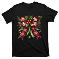 Merry Christmas Cute Red Plaid Coquette Bow Xmas Gift T-Shirt