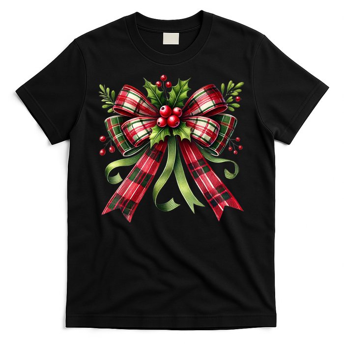 Merry Christmas Cute Red Plaid Coquette Bow Xmas Gift T-Shirt