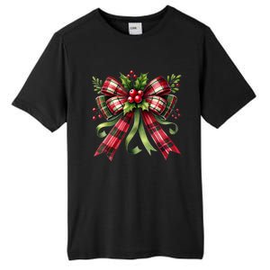 Merry Christmas Cute Red Plaid Coquette Bow Xmas Gift Tall Fusion ChromaSoft Performance T-Shirt