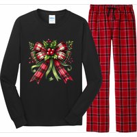 Merry Christmas Cute Red Plaid Coquette Bow Xmas Gift Long Sleeve Pajama Set