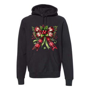 Merry Christmas Cute Red Plaid Coquette Bow Xmas Gift Premium Hoodie