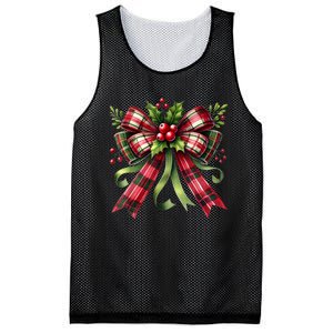 Merry Christmas Cute Red Plaid Coquette Bow Xmas Gift Mesh Reversible Basketball Jersey Tank