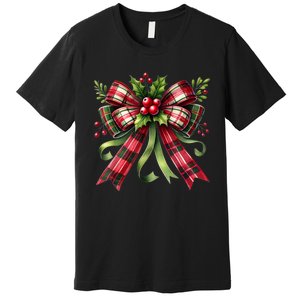 Merry Christmas Cute Red Plaid Coquette Bow Xmas Gift Premium T-Shirt