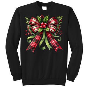 Merry Christmas Cute Red Plaid Coquette Bow Xmas Gift Tall Sweatshirt