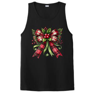 Merry Christmas Cute Red Plaid Coquette Bow Xmas Gift PosiCharge Competitor Tank