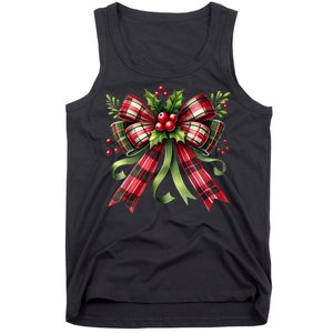 Merry Christmas Cute Red Plaid Coquette Bow Xmas Gift Tank Top