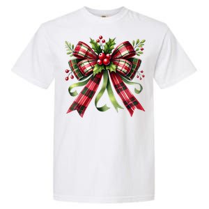 Merry Christmas Cute Red Plaid Coquette Bow Xmas Gift Garment-Dyed Heavyweight T-Shirt