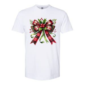 Merry Christmas Cute Red Plaid Coquette Bow Xmas Gift Softstyle CVC T-Shirt