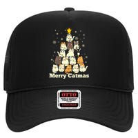 Merry Catmas Cat Lover Christmas Long Sleeve High Crown Mesh Back Trucker Hat