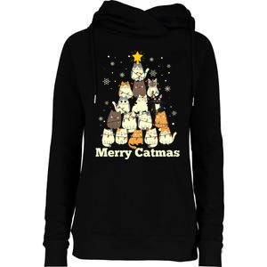 Merry Catmas Cat Lover Christmas Long Sleeve Womens Funnel Neck Pullover Hood