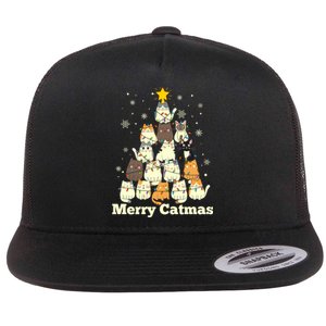 Merry Catmas Cat Lover Christmas Long Sleeve Flat Bill Trucker Hat