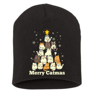 Merry Catmas Cat Lover Christmas Long Sleeve Short Acrylic Beanie