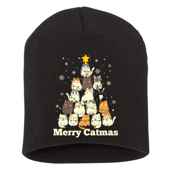 Merry Catmas Cat Lover Christmas Long Sleeve Short Acrylic Beanie