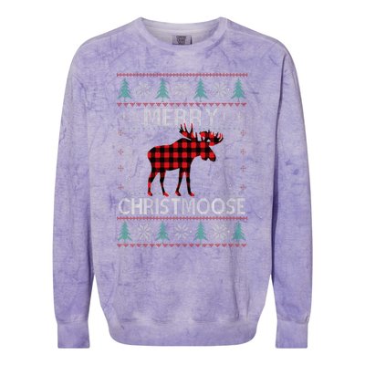 Merry Christmoose Christmas Moose Red Plaid Ugly Sweater Colorblast Crewneck Sweatshirt