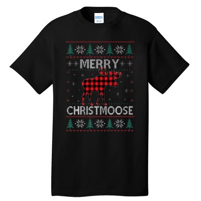 Merry Christmoose Christmas Moose Red Plaid Ugly Sweater Tall T-Shirt