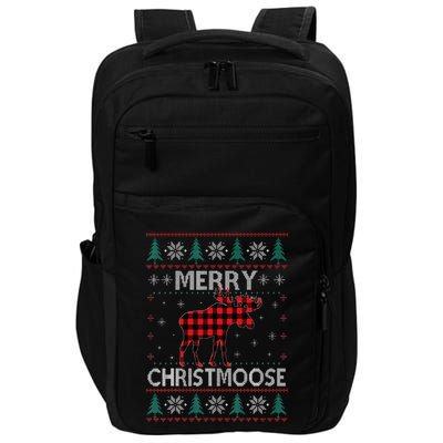 Merry Christmoose Christmas Moose Red Plaid Ugly Sweater Impact Tech Backpack