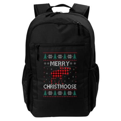 Merry Christmoose Christmas Moose Red Plaid Ugly Sweater Backpack