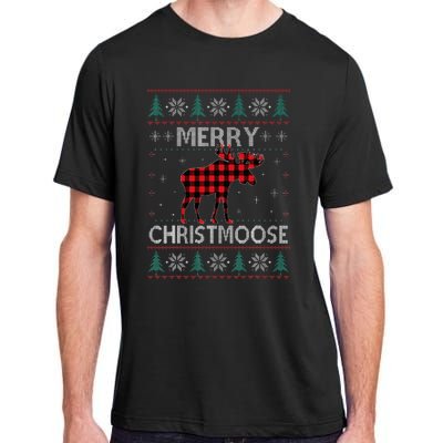 Merry Christmoose Christmas Moose Red Plaid Ugly Sweater Adult ChromaSoft Performance T-Shirt