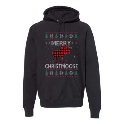 Merry Christmoose Christmas Moose Red Plaid Ugly Sweater Premium Hoodie