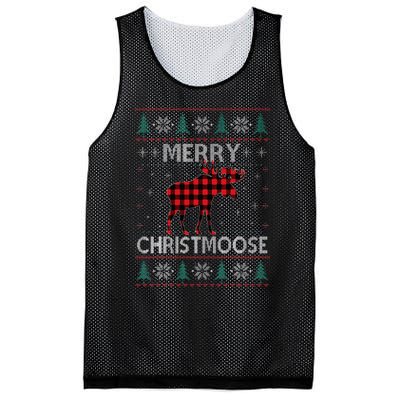 Merry Christmoose Christmas Moose Red Plaid Ugly Sweater Mesh Reversible Basketball Jersey Tank