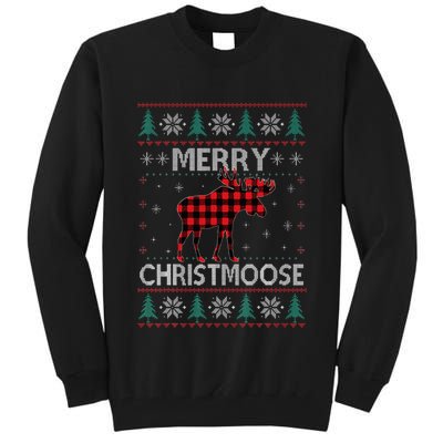 Merry Christmoose Christmas Moose Red Plaid Ugly Sweater Tall Sweatshirt