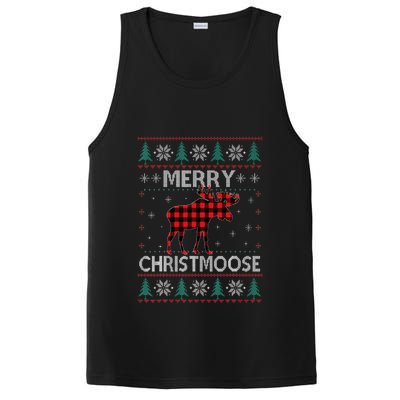 Merry Christmoose Christmas Moose Red Plaid Ugly Sweater PosiCharge Competitor Tank