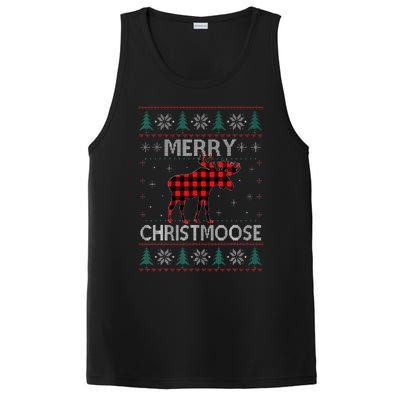 Merry Christmoose Christmas Moose Red Plaid Ugly Sweater PosiCharge Competitor Tank