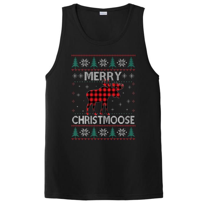 Merry Christmoose Christmas Moose Red Plaid Ugly Sweater PosiCharge Competitor Tank