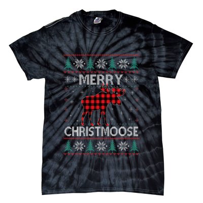 Merry Christmoose Christmas Moose Red Plaid Ugly Sweater Tie-Dye T-Shirt