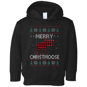 Merry Christmoose Christmas Moose Red Plaid Ugly Sweater Toddler Hoodie