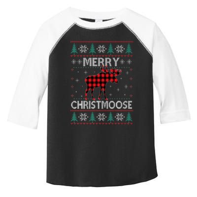 Merry Christmoose Christmas Moose Red Plaid Ugly Sweater Toddler Fine Jersey T-Shirt