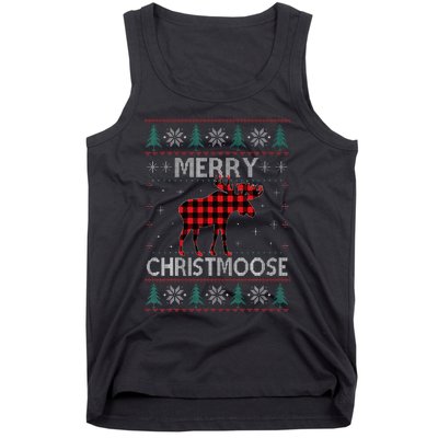 Merry Christmoose Christmas Moose Red Plaid Ugly Sweater Tank Top