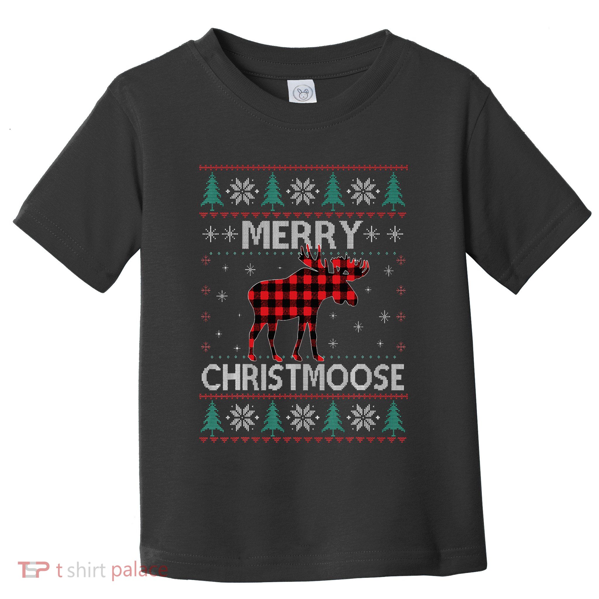 Merry Christmoose Christmas Moose Red Plaid Ugly Sweater Toddler T-Shirt