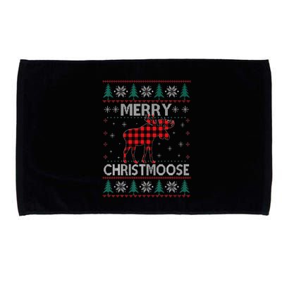 Merry Christmoose Christmas Moose Red Plaid Ugly Sweater Microfiber Hand Towel