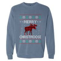 Merry Christmoose Christmas Moose Red Plaid Ugly Sweater Garment-Dyed Sweatshirt