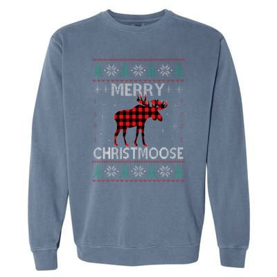 Merry Christmoose Christmas Moose Red Plaid Ugly Sweater Garment-Dyed Sweatshirt