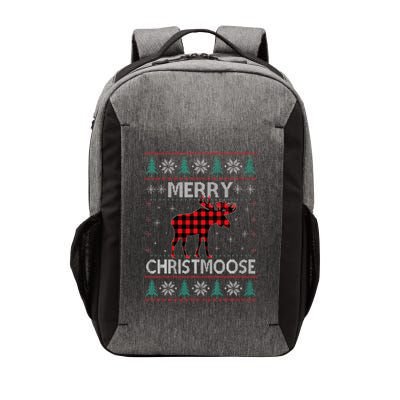Merry Christmoose Christmas Moose Red Plaid Ugly Sweater Vector Backpack