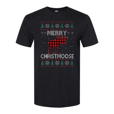 Merry Christmoose Christmas Moose Red Plaid Ugly Sweater Softstyle® CVC T-Shirt