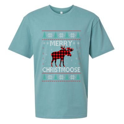 Merry Christmoose Christmas Moose Red Plaid Ugly Sweater Sueded Cloud Jersey T-Shirt