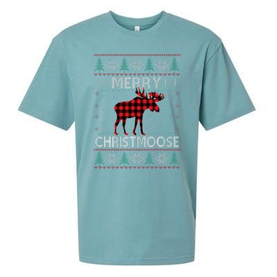 Merry Christmoose Christmas Moose Red Plaid Ugly Sweater Sueded Cloud Jersey T-Shirt