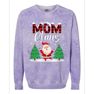 Mom Claus Christmas Tree Lights Mama Red Plaid Santa Pajamas Gift Colorblast Crewneck Sweatshirt