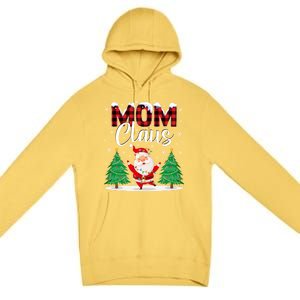 Mom Claus Christmas Tree Lights Mama Red Plaid Santa Pajamas Gift Premium Pullover Hoodie