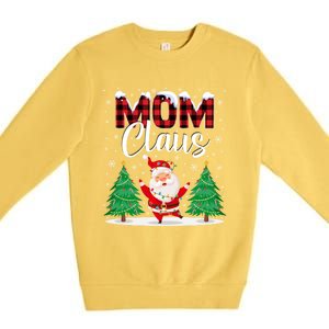 Mom Claus Christmas Tree Lights Mama Red Plaid Santa Pajamas Gift Premium Crewneck Sweatshirt